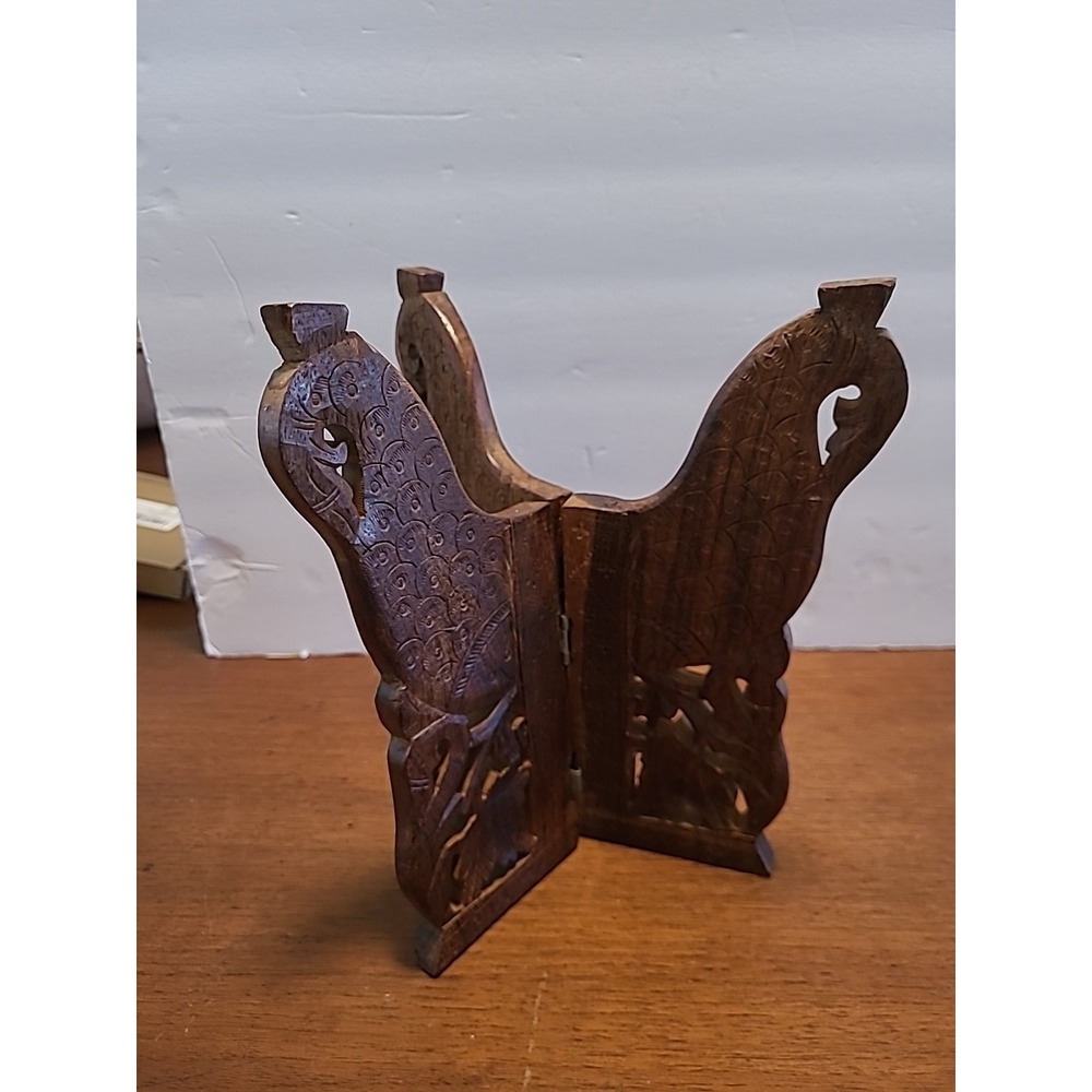 Hinged Wood Carved Peacock Bird 3 Piece 9.5‎ Inch Detailed Intricate